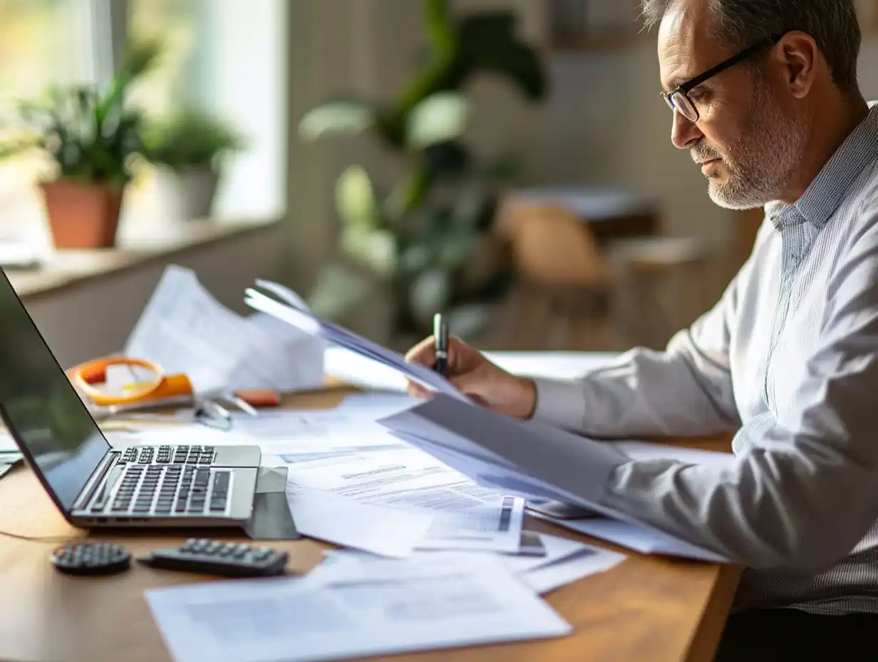 Une personne examine des documents fiscaux pour déclarer ses revenus cesu en tant que salarié.